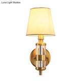 Vintage Brass Sconce Wall Lamp - Fabric Shade 1 Light Fixture For Bedroom