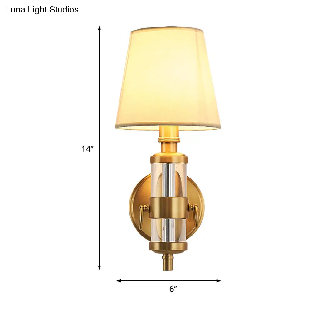 Vintage Brass Sconce Wall Lamp - Fabric Shade 1 Light Fixture For Bedroom
