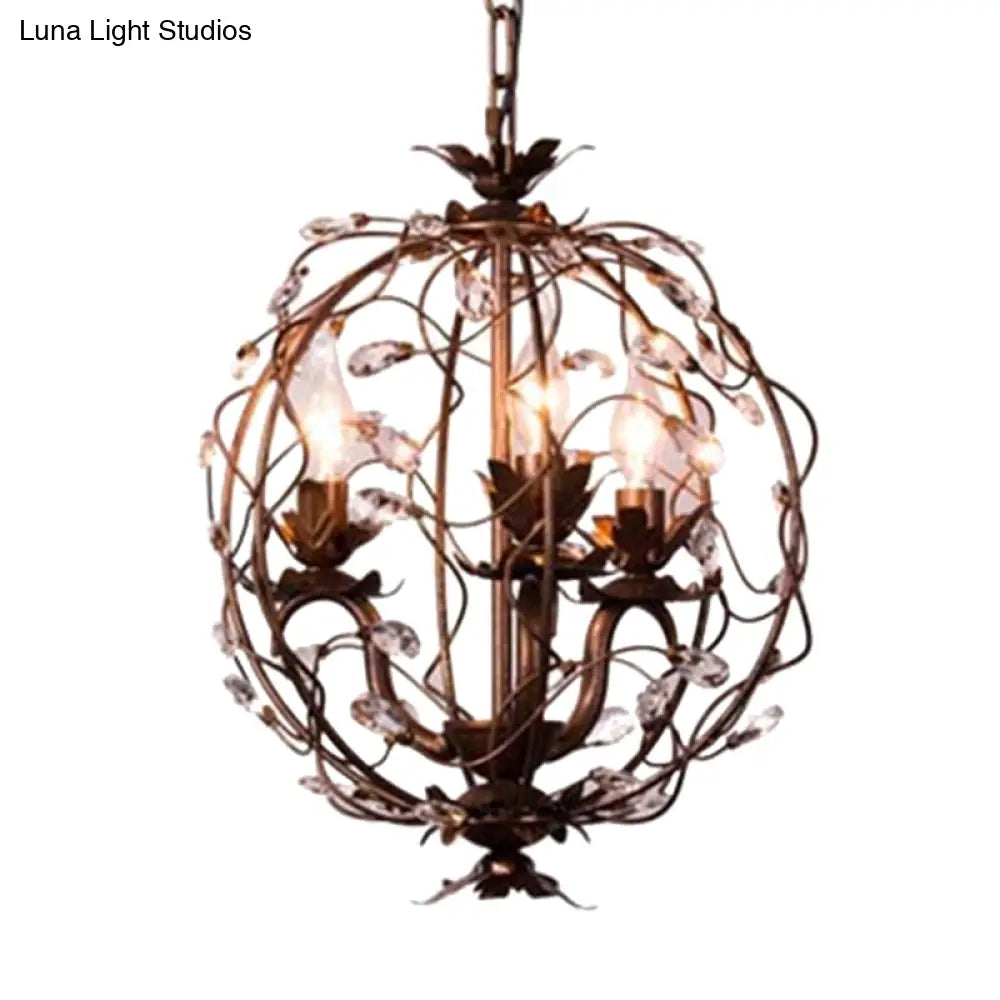 Vintage Brass Teardrop Crystal Chandelier - 3-Light Suspension Pendant For Orbit Ceiling