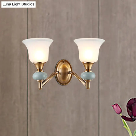 Vintage Brass Wall Light With Frosted Glass Bell Shade Half-Head Lighting For Bedroom