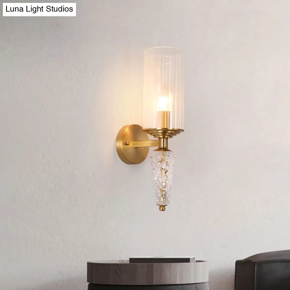 Vintage Brass Wall Mounted Bedside Lighting Fixture With Clear Glass Shade And 1 Bulb