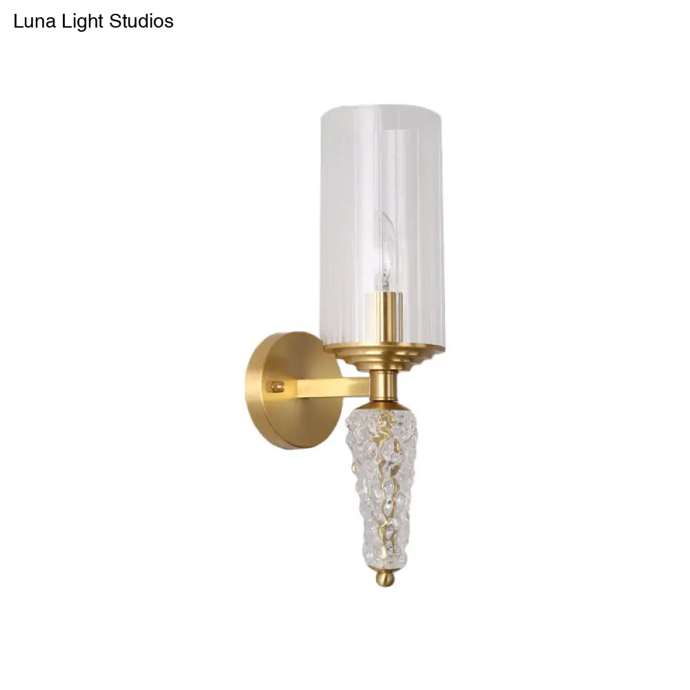 Vintage Brass Wall Mounted Bedside Lighting Fixture With Clear Glass Shade And 1 Bulb