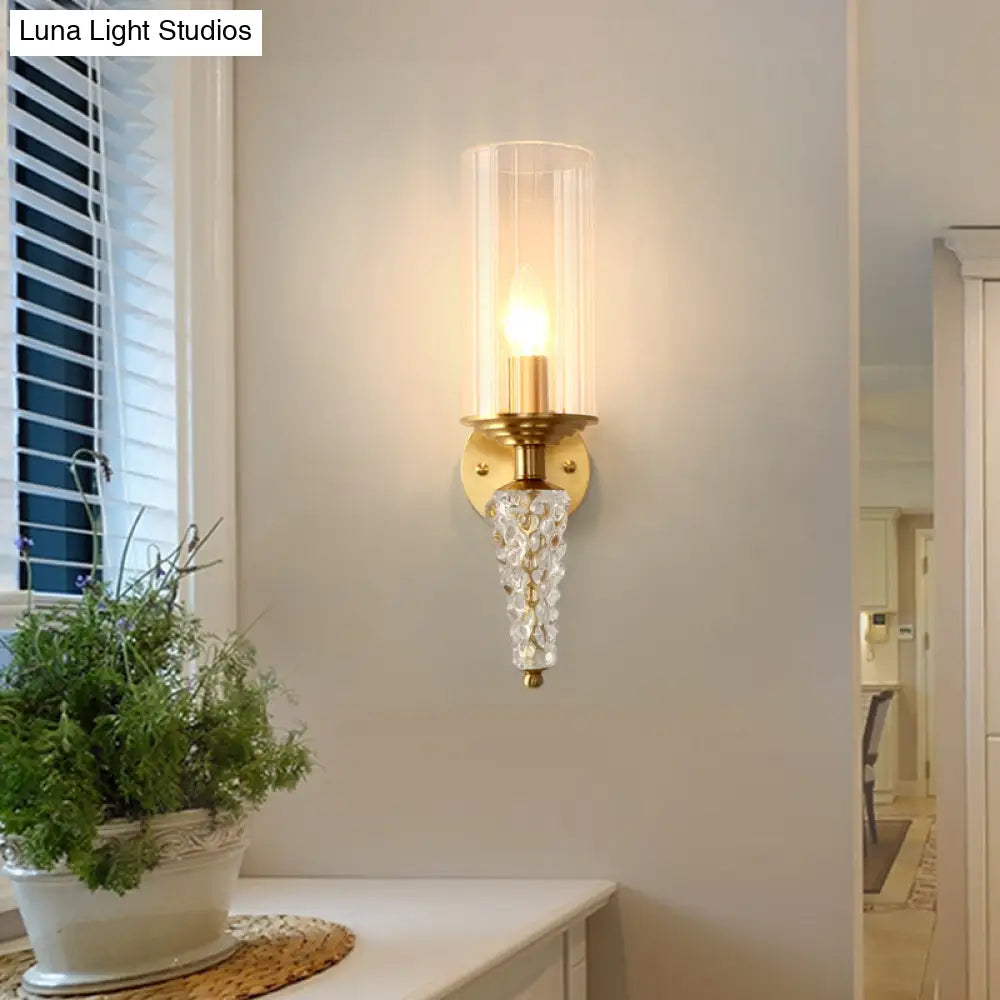 Vintage Brass Wall Mounted Bedside Lighting Fixture With Clear Glass Shade And 1 Bulb