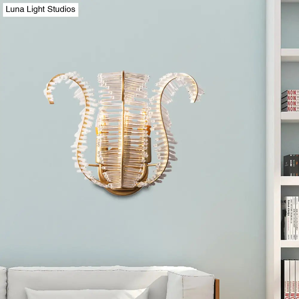 Vintage Brass Wall Mounted Light Fixture With Leaf Shaped Clear Glass For Living Room - Choose From