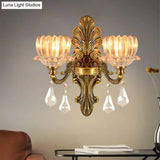 Vintage Brass Wall Sconce With Clear Glass Shade - Mid Century Flower Design 1/2-Light Mount Lamp