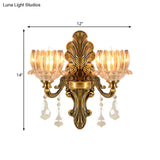 Vintage Brass Wall Sconce With Clear Glass Shade - Mid Century Flower Design 1/2-Light Mount Lamp