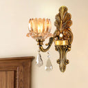 Vintage Brass Wall Sconce With Clear Glass Shade - Mid Century Flower Design 1/2-Light Mount Lamp 1