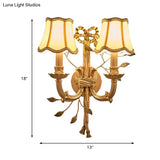 Vintage Brass Wall Sconce With Empire Shade And Curved Metal Arm - 2 Lights