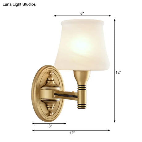 Vintage Brass Wall Sconce With Milk Glass Cone Shade For Bedroom