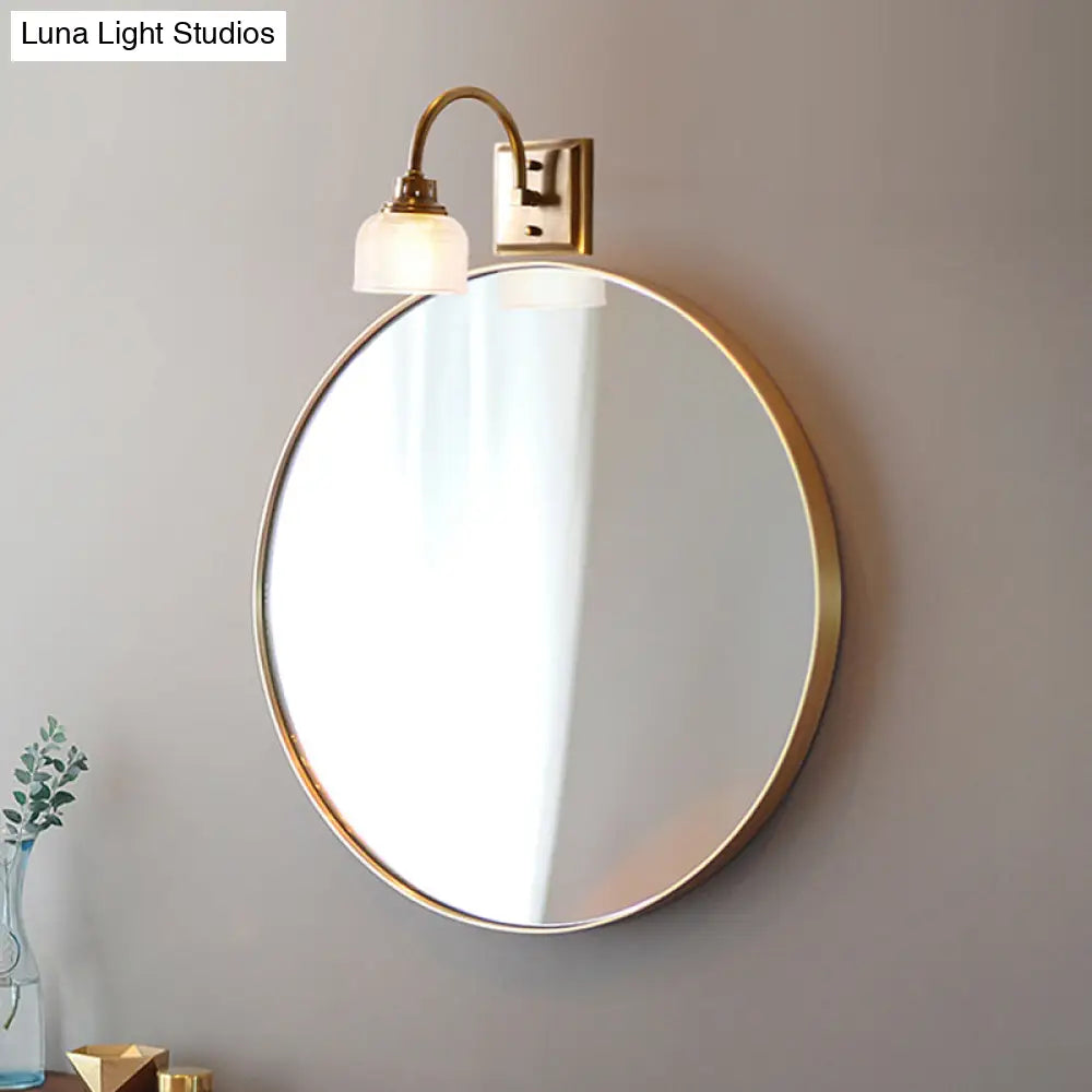 Vintage Brass Wall Sconce With Ribbed Glass Shade For Bathroom Vanity - 1/2/3 Light Options