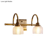 Vintage Brass Wall Sconce With Ribbed Glass Shade For Bathroom Vanity - 1/2/3 Light Options
