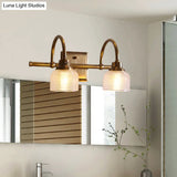 Vintage Brass Wall Sconce With Ribbed Glass Shade For Bathroom Vanity - 1/2/3 Light Options