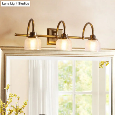 Vintage Brass Wall Sconce With Ribbed Glass Shade For Bathroom Vanity - 1/2/3 Light Options