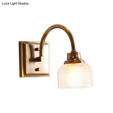Vintage Brass Wall Sconce With Ribbed Glass Shade For Bathroom Vanity - 1/2/3 Light Options