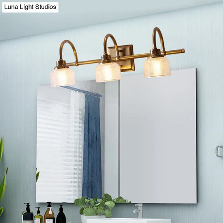 Vintage Brass Wall Sconce With Ribbed Glass Shade For Bathroom Vanity - 1/2/3 Light Options
