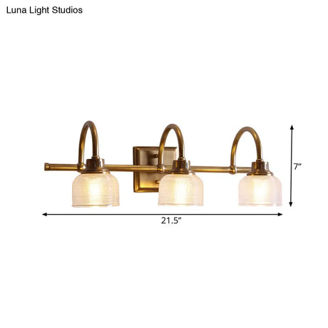 Vintage Brass Wall Sconce With Ribbed Glass Shade For Bathroom Vanity - 1/2/3 Light Options