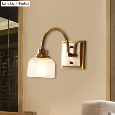 Vintage Brass Wall Sconce With Ribbed Glass Shade For Bathroom Vanity - 1/2/3 Light Options