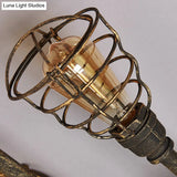 Vintage Bronze Coffee Shop Ceiling Light Fixture Iron Twisted Pipe Semi Flush With Cage
