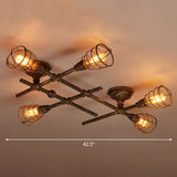 Vintage Bronze Coffee Shop Ceiling Light Fixture Iron Twisted Pipe Semi Flush With Cage 5 /