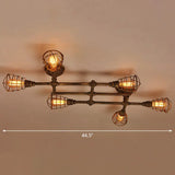Vintage Bronze Coffee Shop Ceiling Light Fixture Iron Twisted Pipe Semi Flush With Cage 6 /