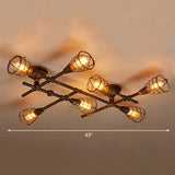Vintage Bronze Coffee Shop Ceiling Light Fixture Iron Twisted Pipe Semi Flush With Cage 7 /