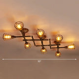 Vintage Bronze Coffee Shop Ceiling Light Fixture Iron Twisted Pipe Semi Flush With Cage 8 /
