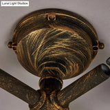 Vintage Bronze Coffee Shop Ceiling Light Fixture Iron Twisted Pipe Semi Flush With Cage