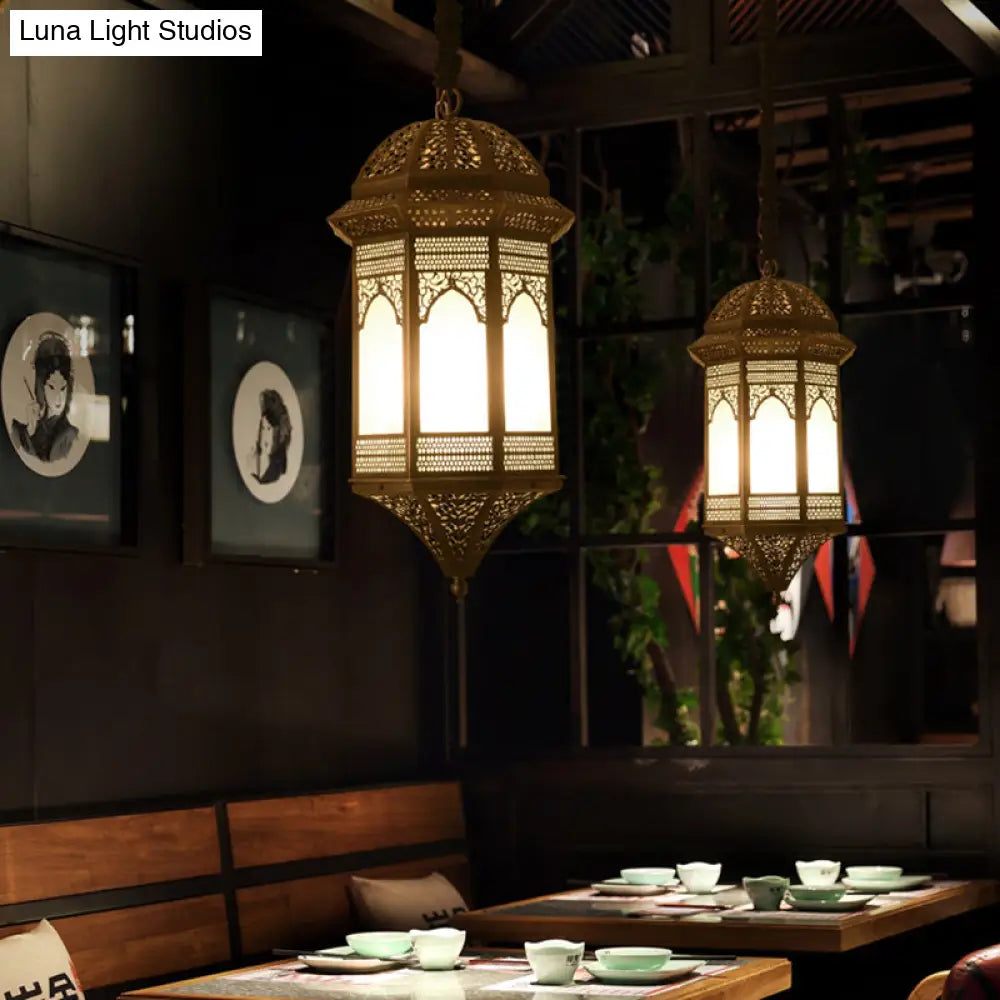 Vintage Bronze Lantern Ceiling Pendant Light Fixture For Restaurants - 1 Bulb Metal Lighting