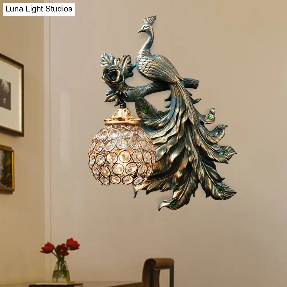 Vintage Bronze Wall Sconce With Phenix Resin Design - Perfect For Living Room