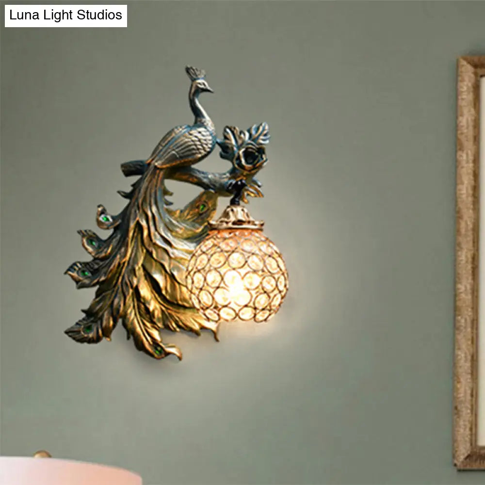 Vintage Bronze Wall Sconce With Phenix Resin Design - Perfect For Living Room