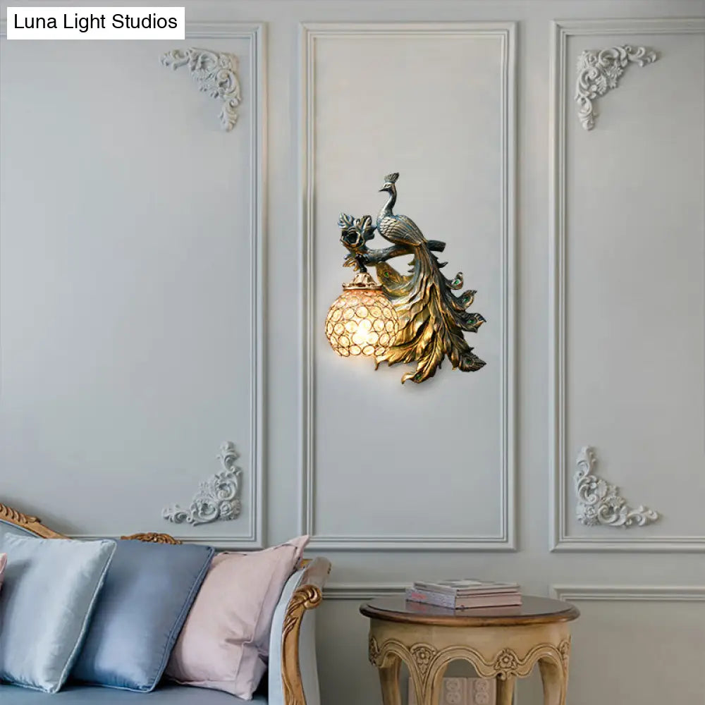 Vintage Bronze Wall Sconce With Phenix Resin Design - Perfect For Living Room