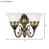 Vintage Bronze Wall Sconce With White Glass Bell Shade - 2 Light Hallway Lighting