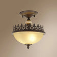 Vintage Brown Filigree Frame Flush Mount Ceiling Light With Frosted Glass Bowl / 11’