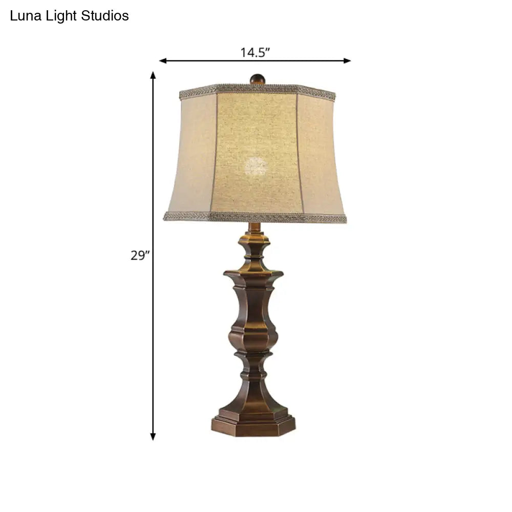 Vintage Brown Resin Night Table Lamp - 1 Light Bedroom Reading With Tapered Shade