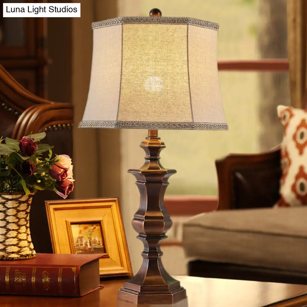 Vintage Brown Resin Night Table Lamp - 1 Light Bedroom Reading With Tapered Shade
