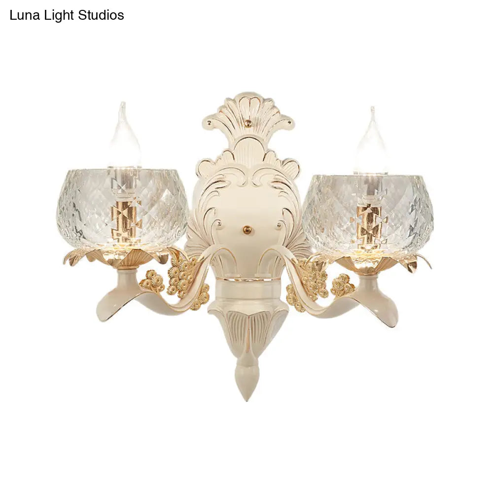 Vintage Carved Arm Wall Sconce With Clear Glass Lampshade - White