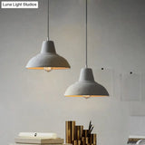 Vintage Cement Hanging Light Fixture - 1-Light Restaurant Ceiling Lamp In White/Grey With Carved