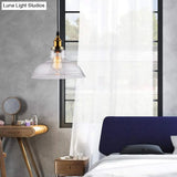 Vintage Chrome Barn Pendant Light - Clear Glass Kitchen Hanging Lamp