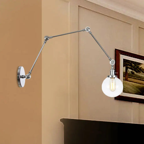 Vintage Chrome/Copper/Bronze Orb Wall Sconce Lamp - Clear/Amber Glass Adjustable Arm 1 Light Ideal