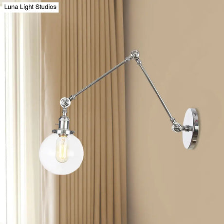 Vintage Chrome/Copper/Bronze Orb Wall Sconce Lamp - Clear/Amber Glass Adjustable Arm 1 Light Ideal