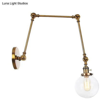 Vintage Chrome/Copper/Bronze Orb Wall Sconce Lamp - Clear/Amber Glass Adjustable Arm 1 Light Ideal