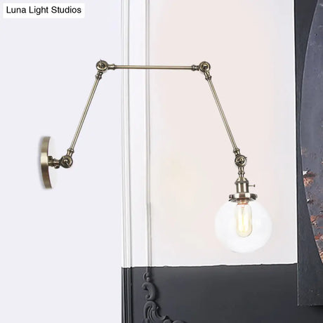Vintage Chrome/Copper/Bronze Orb Wall Sconce Lamp - Clear/Amber Glass Adjustable Arm 1 Light Ideal