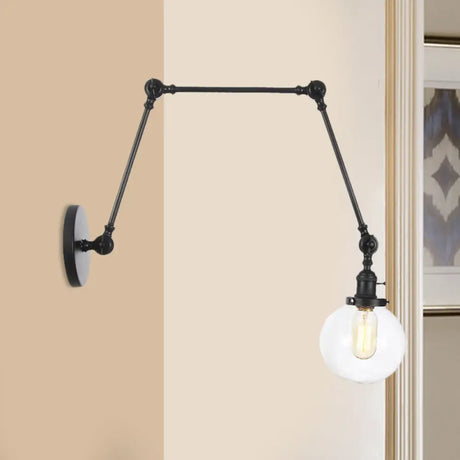 Vintage Chrome/Copper/Bronze Orb Wall Sconce Lamp - Clear/Amber Glass Adjustable Arm 1 Light Ideal