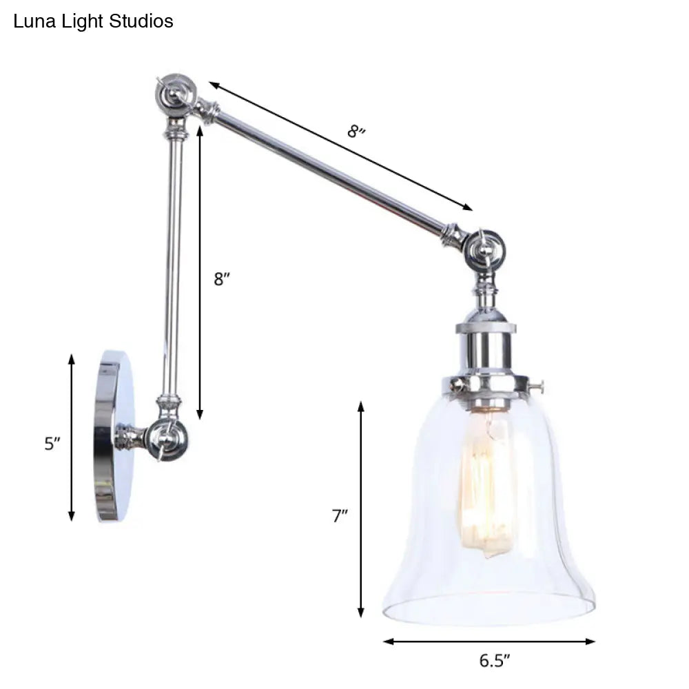 Vintage Chrome Sconce Light With Clear Glass Bell Shade - Ideal For Living Room
