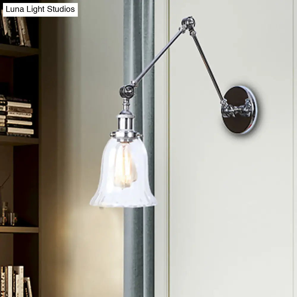 Vintage Chrome Sconce Light With Clear Glass Bell Shade - Ideal For Living Room