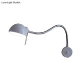 Vintage Chrome/White Metallic Wall Lamp With Flexible Arm And Dome Shade Perfect Bedside Sconce