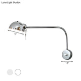 Vintage Chrome/White Metallic Wall Lamp With Flexible Arm And Dome Shade Perfect Bedside Sconce