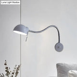 Vintage Chrome/White Metallic Wall Lamp With Flexible Arm And Dome Shade Perfect Bedside Sconce