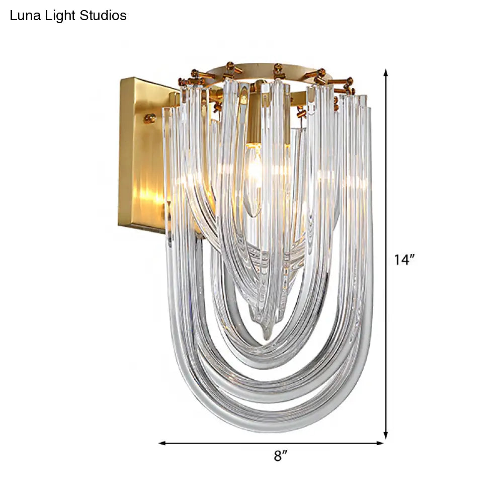 Vintage Clear Crystal Prism Sconce Lamp - Gold Finish 1 Light Wall Mounted For Dining Room