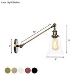 Vintage Clear Glass Bell Sconce With Arm - Black/Bronze/Brass 1-Light Wall Lighting Fixture 8/12